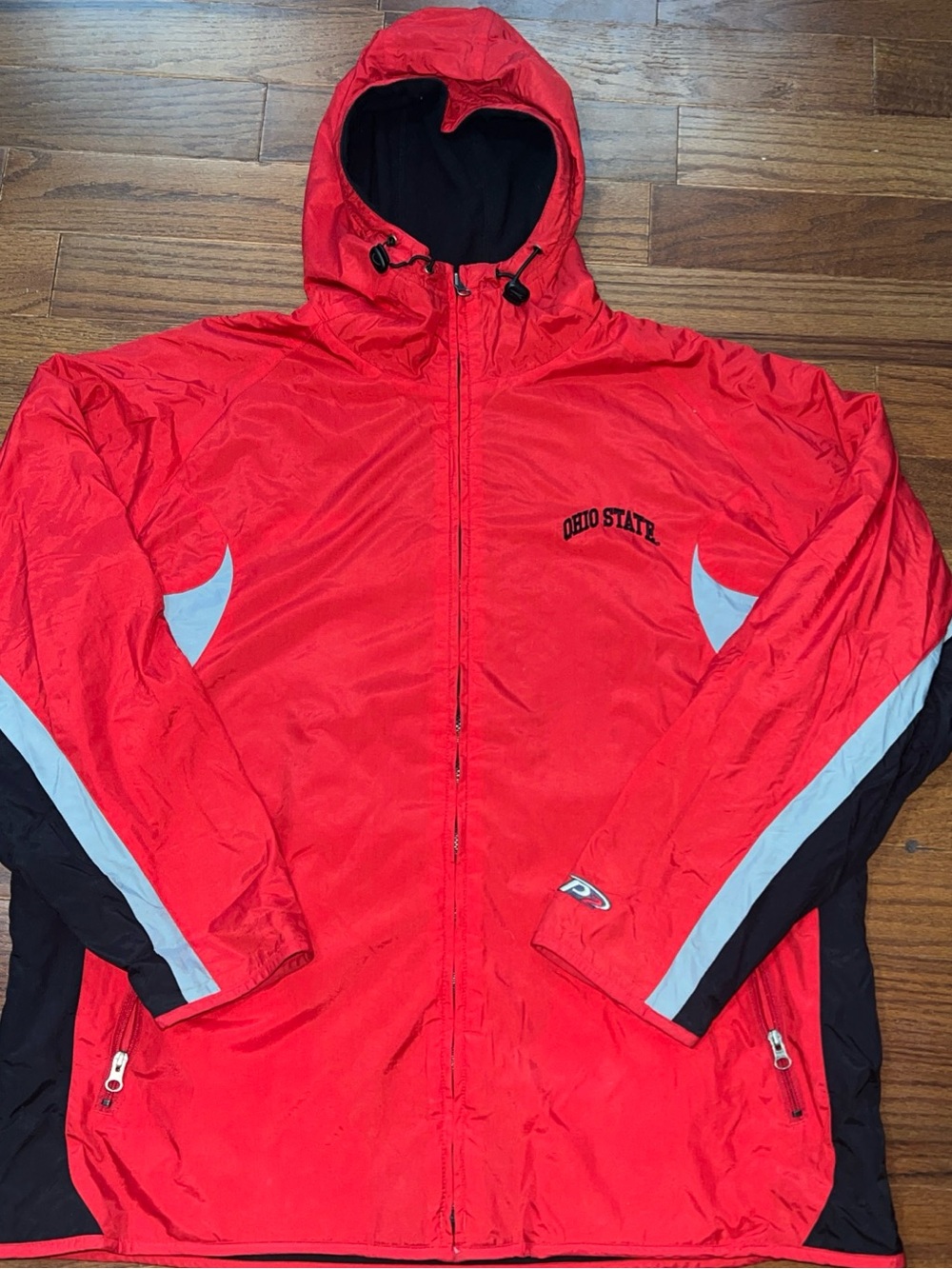 Logo Athletic Red and Black Hooded Windbreaker Jacket